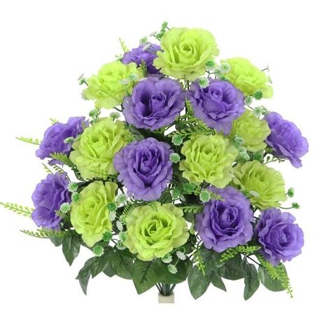 ADLMIRED BY NATURE Admired by Nature ABN1B002-KW-LAV 3 x 1.5 in. 18 Stems Artificial Full Blooming Rose with Greenery Flower Bush - Cream; Kiwi & Lavender ABN1B002-KW-LAV